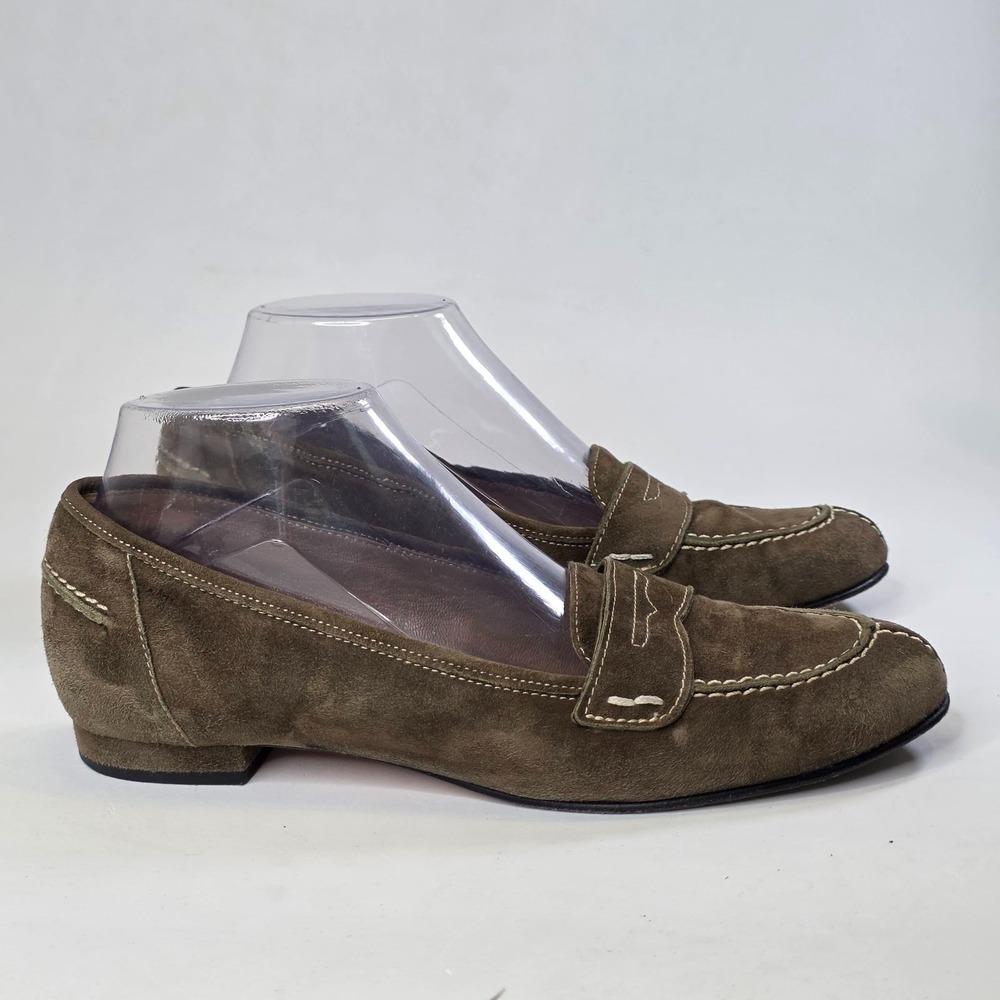 ANYI LU Olivia Womens Penny Loafers Size 8 EU 38.5 Olive Khaki Suede Shoes Italy